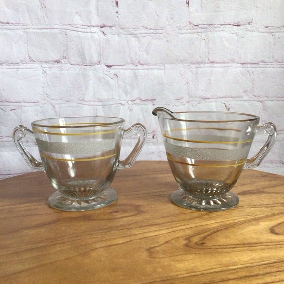Vintage Bartlett Collins Glass Open Sugar Bowl and Creamer Set - Picture 1 of 10